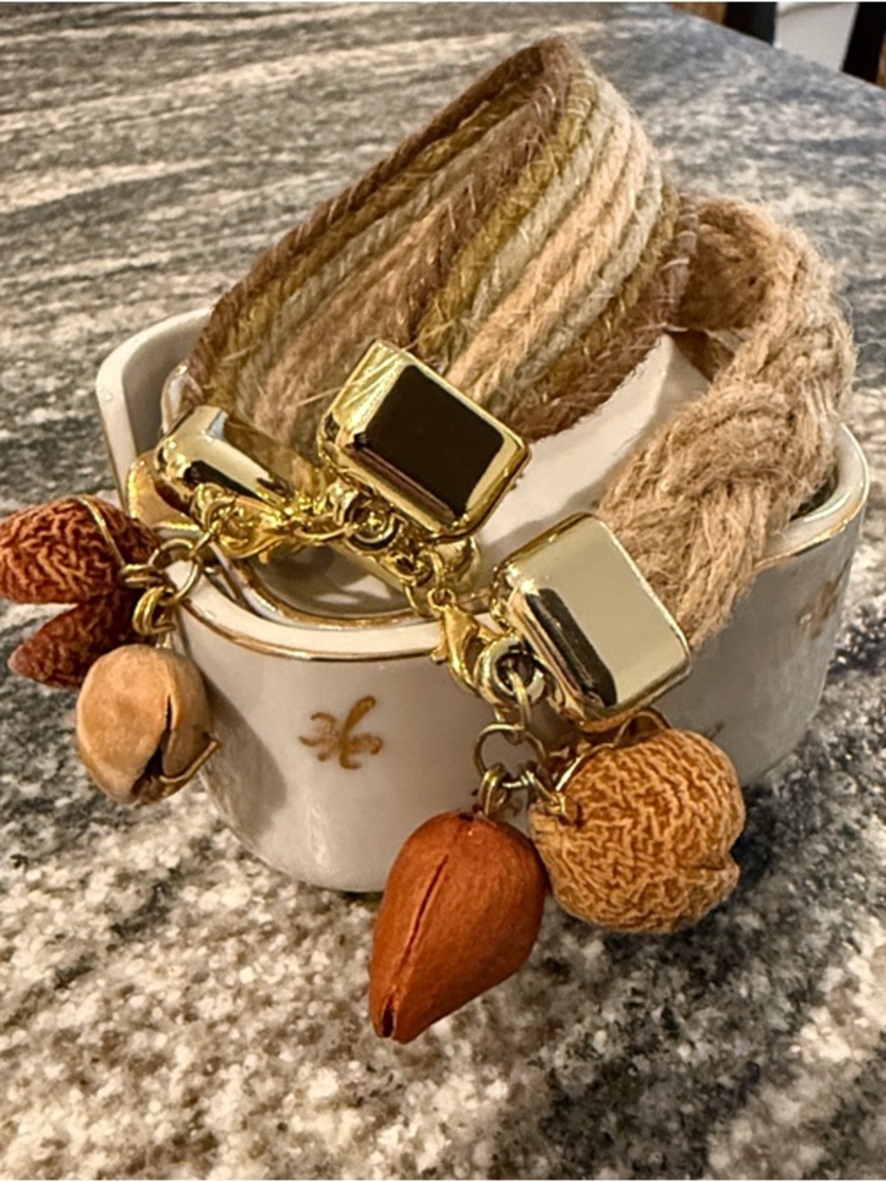 Braided Natural-Tone Bracelet Set with Gold Accents